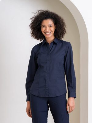 Ladies Nicholson Premium Poplin Long Sleeve Shirt in Navy