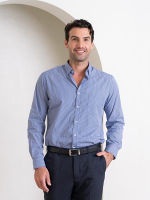 Mens Westgarth Gingham Long Sleeve Shirt - NAVY