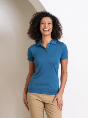 Ladies Bamboo Charcoal Short Sleeve Polo In Aegean Blue