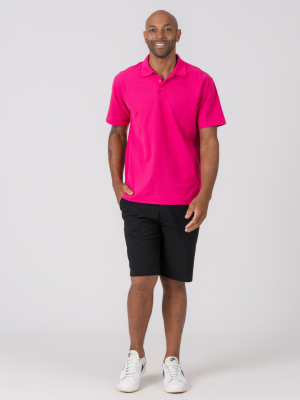 mens fuschia crew polo and comfort waist cargo shorts