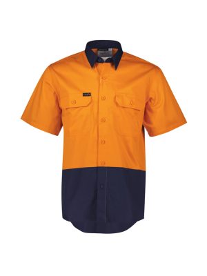 orange/navy ZW115 Mens Hi Vis Short Sleeve Shirt - front ghost image