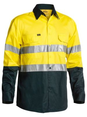 Yellow/Bottle Bisley Taped Hi Vis Cool Lightweight Shirt