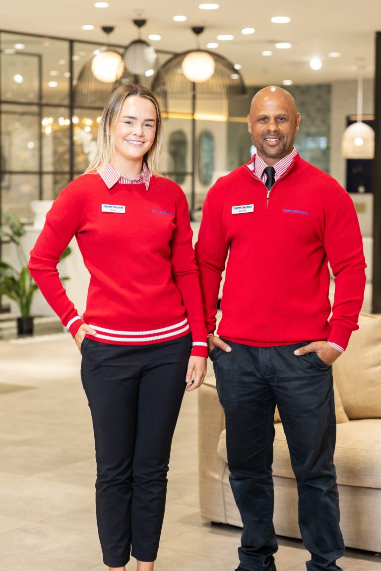 harvey norman uniform- layered red knits