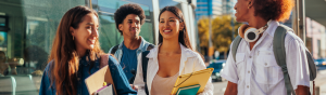 group of university students walking together