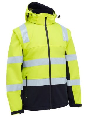 front ghost image of the Taped Two Tone Hi Vis 3 in 1 Soft Shell Jacket with hood and sleeves