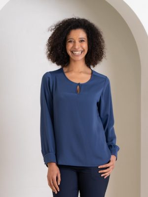 Womens Evelyn Long Sleeve Blouse in mineral blue