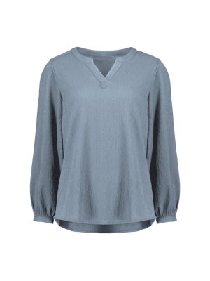 powder blue RU568LL Womens Ruche Long Sleeve Blouse - front ghost image
