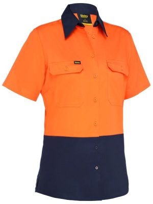 front ghost image of orange/navy Women's Cool Lightweight Hi Vis Drill Shirt