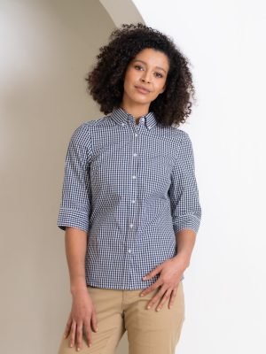 Ladies Miller 3/4 Sleeve Shirt in Navy/White