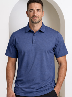 Mens Venture Short Sleeve Polo model wearing denim blue