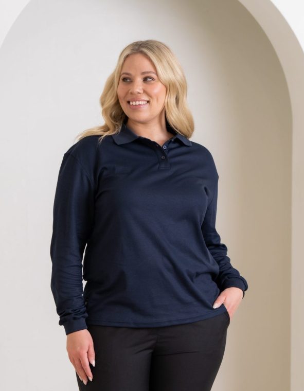 WOMENS SIGNATURE LONG SLEEVE POLO in NAVY